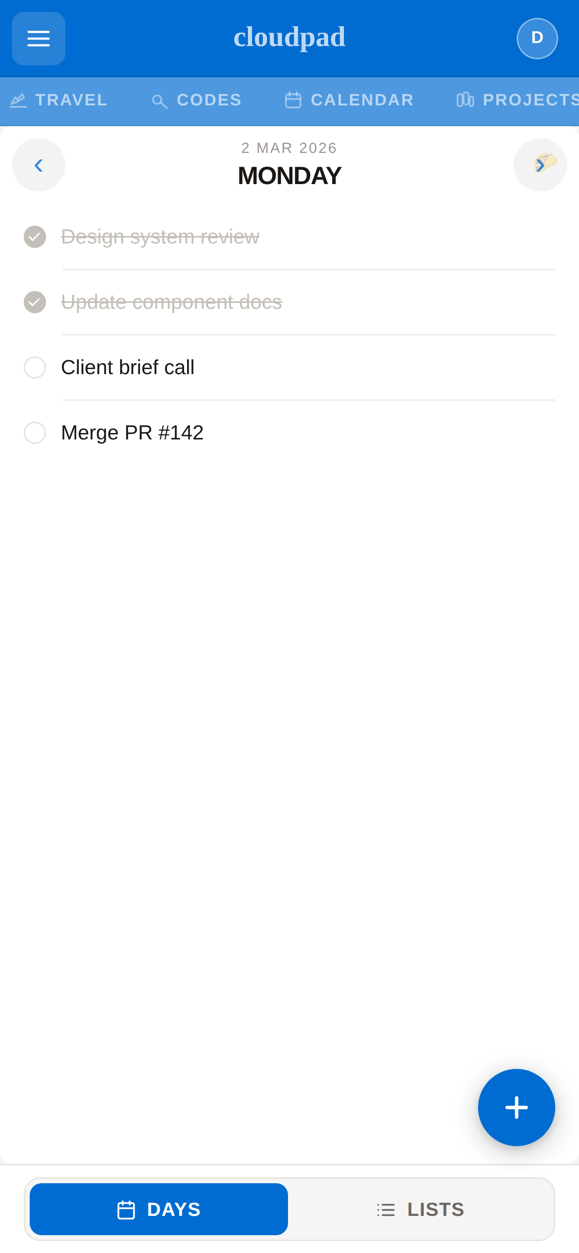 cloudpad personal planner and notes app on mobile